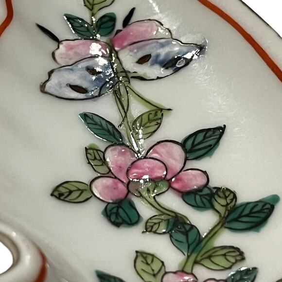 Neiman Marcus Trinket Tray Vintage Chinese  Chinoiserie Hand Painted Floral - Picture 7 of 13